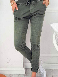Ankle Length Skinny Pockets Cotton Blends Plain Leggings (Style V102168)