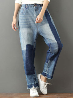 Ankle Length Date Night Pattern Cotton Color Block Pants (Style V102176)