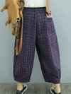 Ankle Length Loose Slow Life Polyester Plaid Pants (Style V102183)