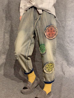 Loose Elegant Worn Denim Plants Pants (Style V102194)