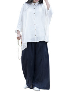 Ankle Length Loose Elegant Pockets Plain Pants (Style V102195)