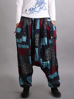Ankle Length Loose Pockets Polyester Floral Pants (Style V102197)