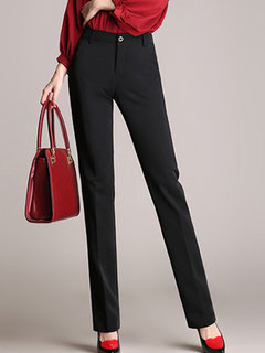 Ankle Length Slim Button Polyester Plain Pants (Style V102203)