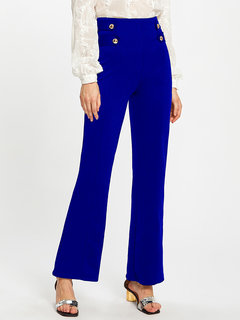 Ankle Length Slim Office Button Polyester Pants (Style V102208)
