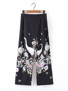 Ankle Length Loose Elegant Pattern Polyester Pants (Style V102217)