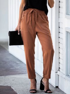 Ankle Length Slim Elegant Pockets Plain Pants (Style V102224)