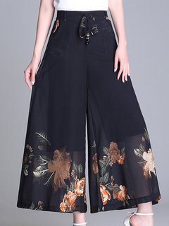 Ankle Length Loose Elegant Pattern Plants Pants (Style V102235)