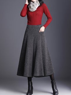 Loose Elegant Pockets Polyester Plain Pants (Style V102238)