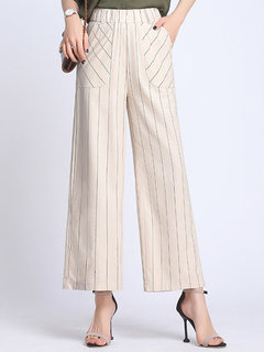 Loose Office Pattern Cotton Striped Pants (Style V102251)