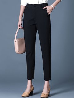 Slim Office Button Polyester Plain Pants (Style V102253)