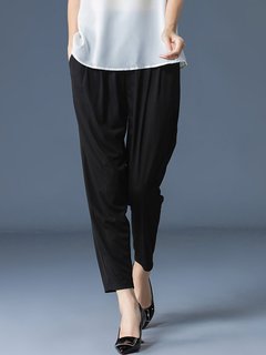 Ankle Length Loose Elegant Polyester Plain Pants (Style V102255)