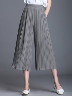 Mid-Calf Elegant Ruffle Polyester Plain Pants (Style V102271)