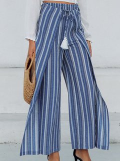 Ankle Length Elegant Belt Polyester Striped Pants (Style V102273)