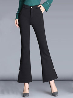 Maxi Slim Office Button Plain Pants (Style V102278)