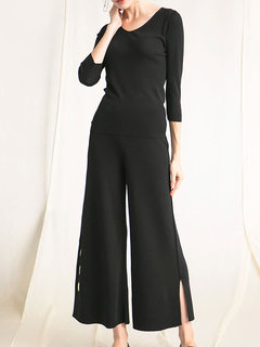 Ankle Length Slow Life Zipper Polyester Plain Pants (Style V102284)