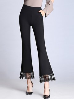 Ankle Length Loose Slow Life Tassel Plain Pants (Style V102285)