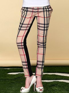 Maxi Pencil Slow Life Polyester Plaid Pants (Style V102287)