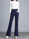 Straight Office Pockets Polyester Plain Pants (Style V102289)