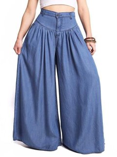 Maxi Loose Slow Life Button Plain Pants (Style V102290)