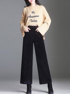Ankle Length Loose Pockets Corduroy Plain Pants (Style V102294)