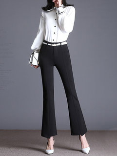 Maxi Slim Belt Polyester Plain Pants (Style V102296)