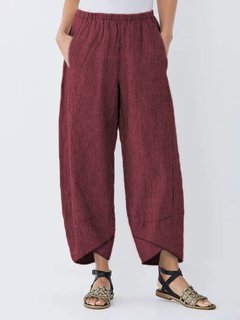 Ankle Length Loose Slow Life Pockets Plain Pants (Style V102301)