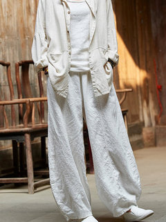 Maxi Slow Life Patchwork Polyester Plain Pants (Style V102306)