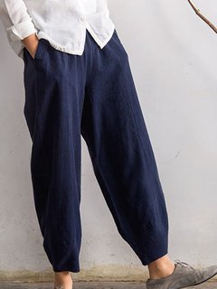 Loose Slow Life Pockets Linen Plain Pants (Style V102308)