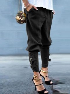 Ankle Length Slim Elegant Buckle Plain Pants (Style V102316)