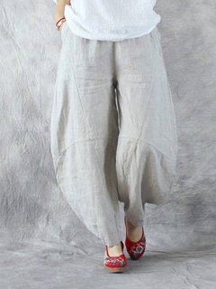 Maxi Loose Slow Life Patchwork Cotton Blends Pants (Style V102318)