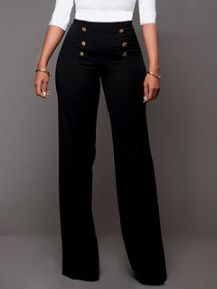 Maxi Slim Office Button Polyester Pants (Style V102327)