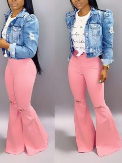 Maxi Slim Elegant Denim Plain Jeans (Style V102336)