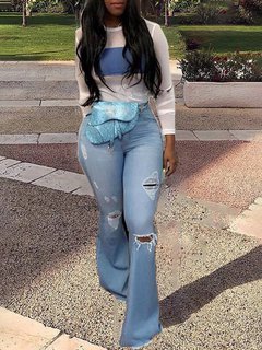 Maxi Elegant Button Denim Plain Jeans (Style V102345)