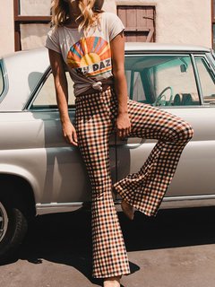 Maxi Elegant Pattern Polyester Plaid Pants (Style V102346)