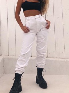 Ankle Length Fashion Button Cotton Blends Plain Pants (Style V102359)