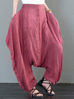 Maxi Loose Rock Linen Plain Pants (Style V102371)