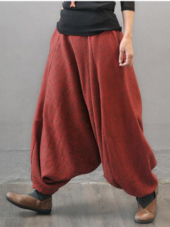 Maxi Fashion Pockets Linen Plain Pants (Style V102373)