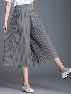 Mid-Calf Loose Slow Life Polyester Plain Pants (Style V102382)