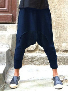 Ankle Length Elegant Patchwork Cotton Blends Plain Pants (Style V102383)