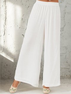 Maxi Loose Slow Life Cotton Blends Plain Pants (Style V102395)
