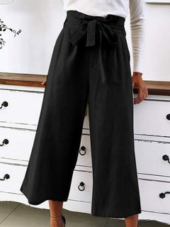 Loose Slow Life Belt Polyester Plain Pants (Style V102400)
