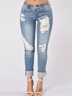 Ankle Length Skinny Button Denim Plain Jeans (Style V102401)