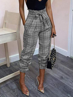 Slim Date Night Pattern Polyester Plaid Pants (Style V102403)