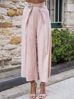 Loose Slow Life Belt Cotton Plain Pants (Style V102406)