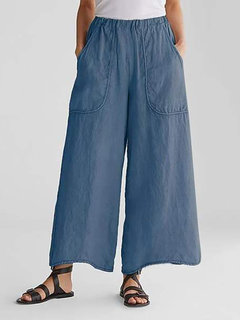 Ankle Length Loose Slow Life Linen Plain Pants (Style V102416)