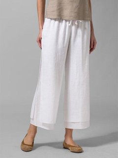 Ankle Length Slow Life Strappy Linen Plain Pants (Style V102420)