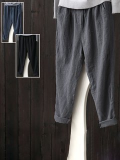 Mid-Calf Loose Slow Life Pockets Linen Pants (Style V102421)