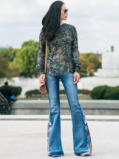 Maxi Date Night Patchwork Denim Plain Casual Pants (Style V102431)