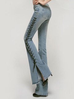Maxi Skinny Strappy Denim Plain Jeans (Style V102434)