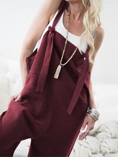 Ankle Length Slow Life Strappy Polyester Plain Pants (Style V102435)